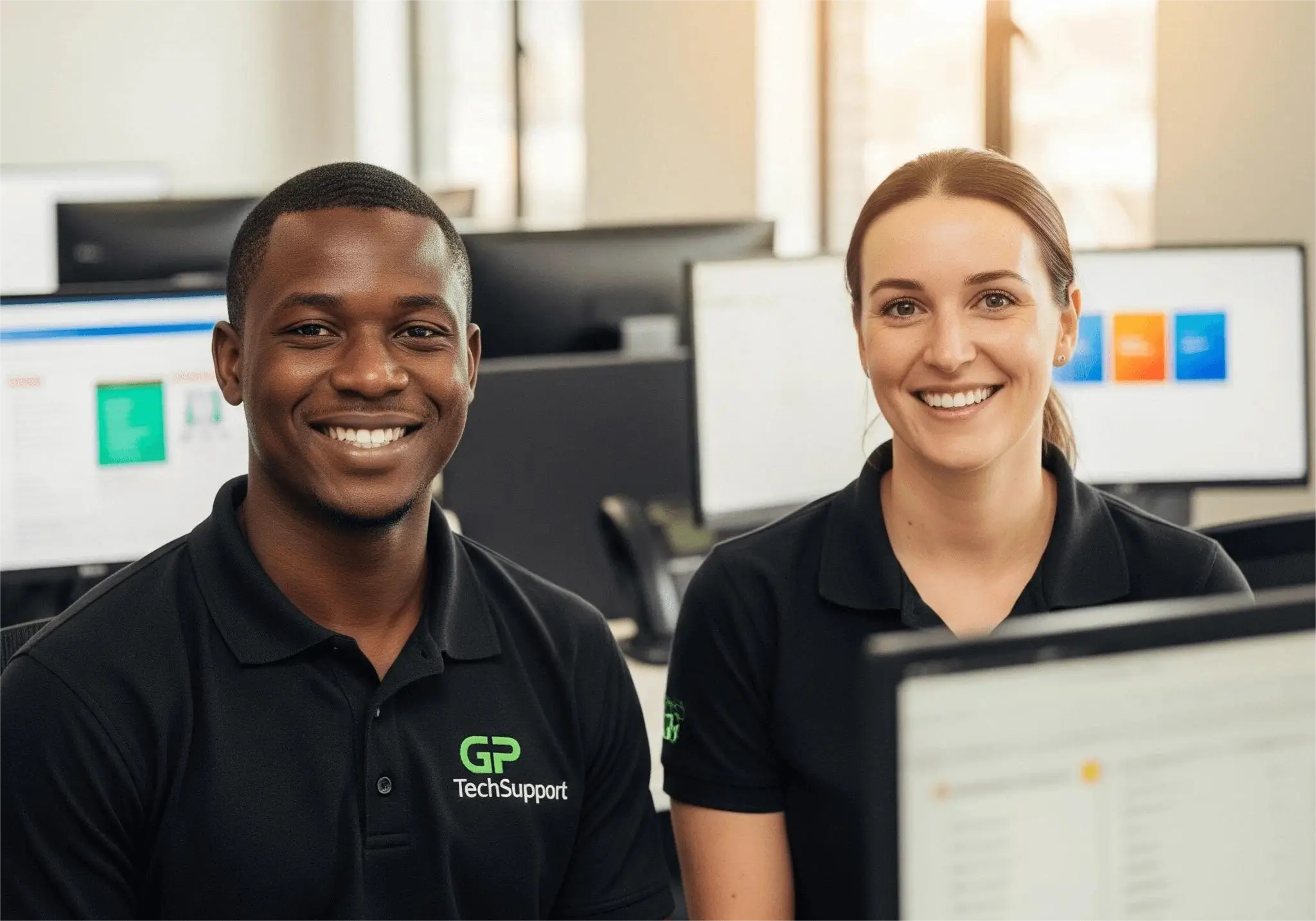 Professional IT support team from GP TechSupport providing expert computer repair and network services across Gauteng, including Pretoria, Johannesburg, and Sandton