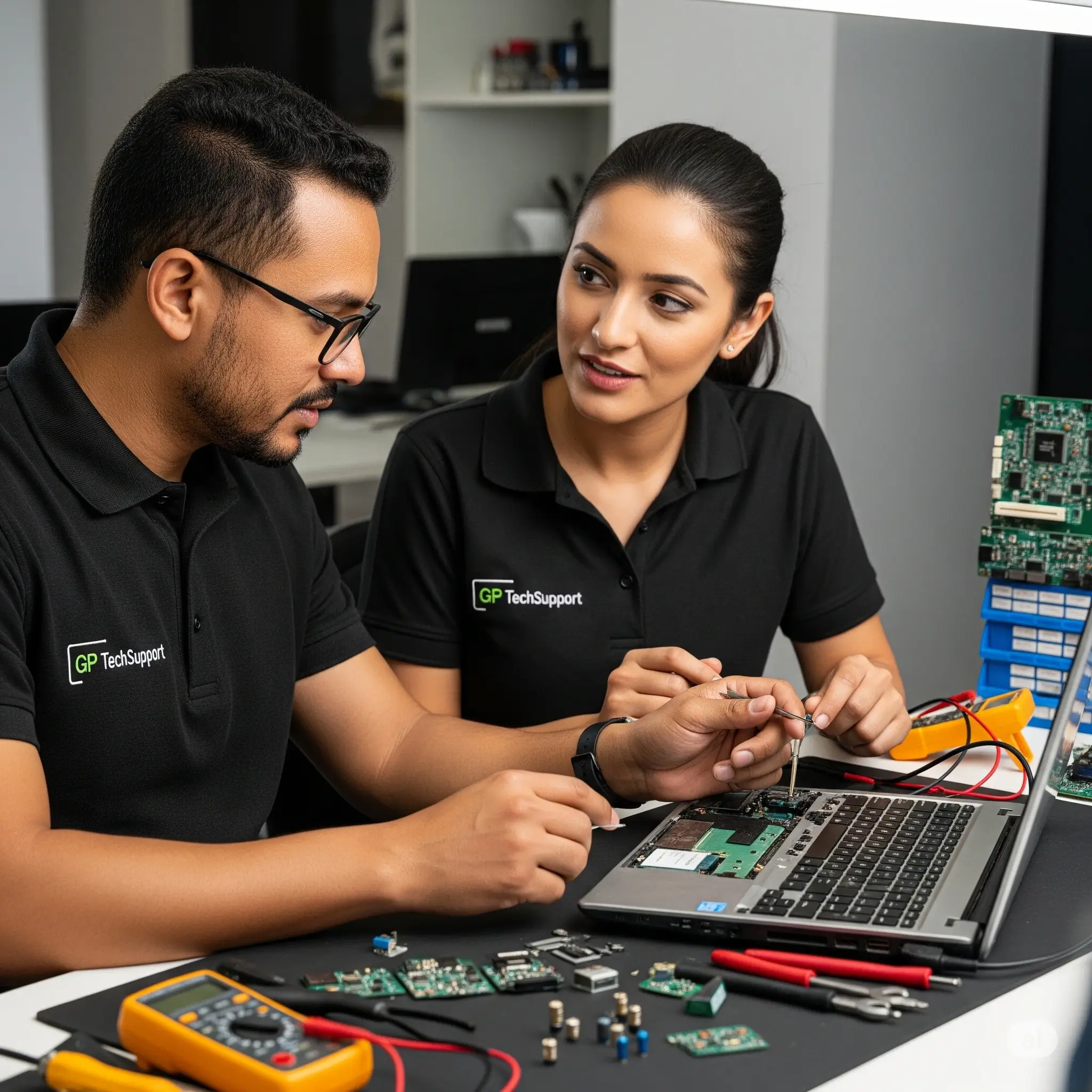 Professional GP TechSupport technicians repairing a laptop in Gauteng.